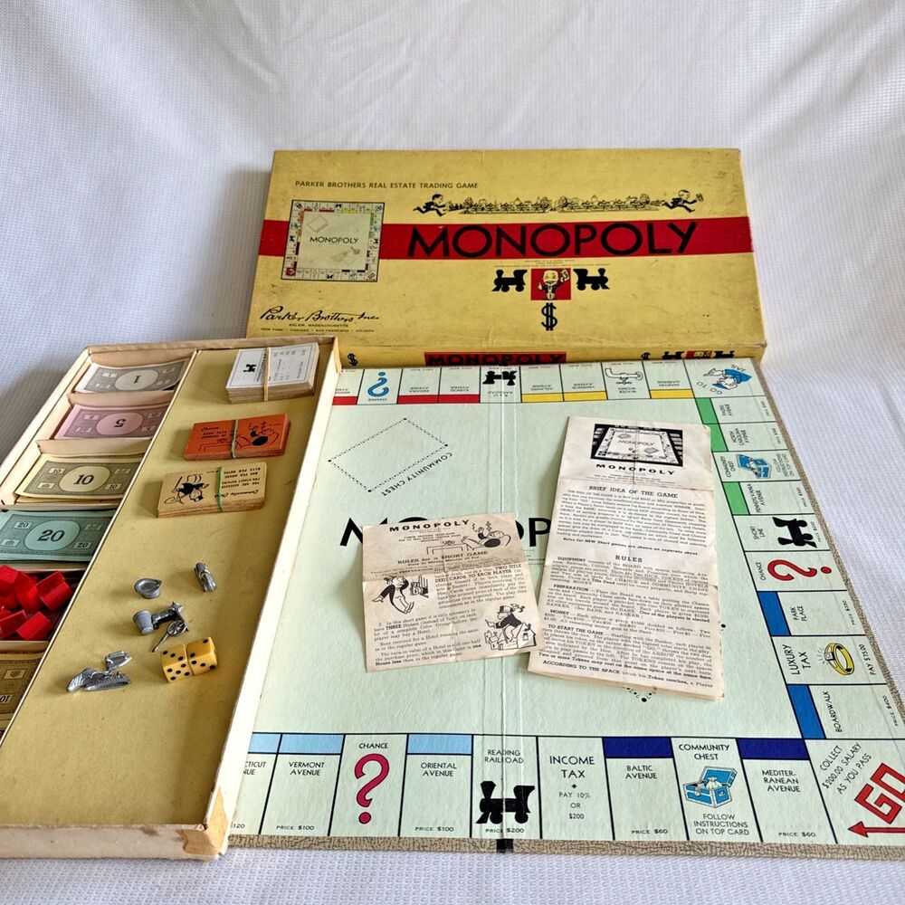 Vintage Monopoly 1954 Board Game Yellow Box - Complete!